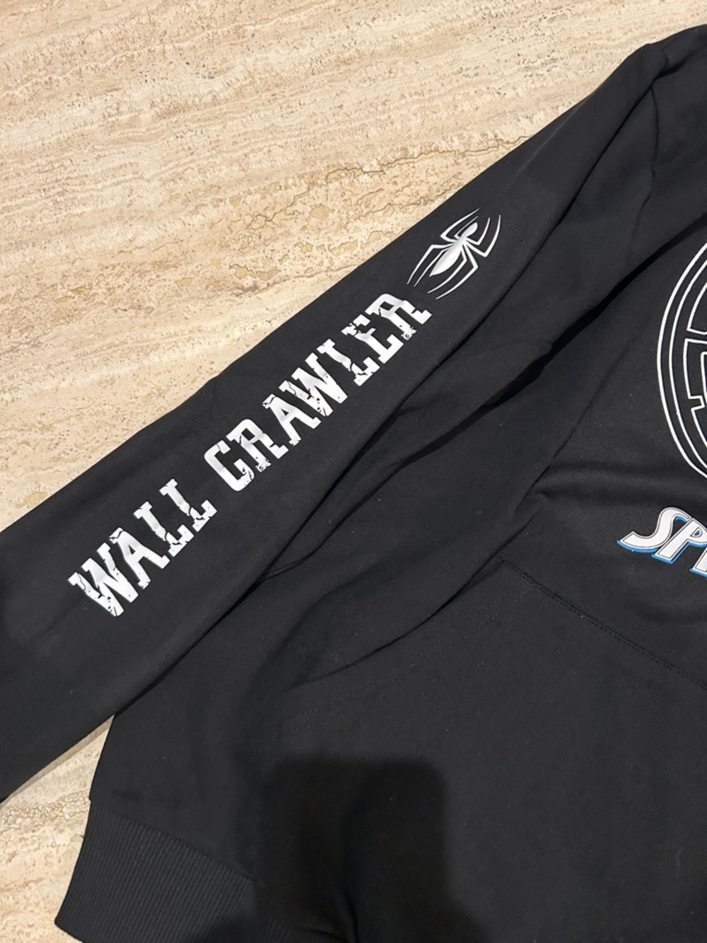 NEW 🆕 Spiderman Black Hoodie with Blue & White Emblems - Picture 2 of 3